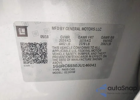 2018 Chevrolet Volt Lt из США, поврежденный, VIN 1G1RC6S50JU146041